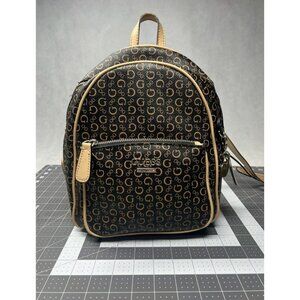 Guess Pandore Womens Mini Backpack Purse Signature Logo Print Beige & Black